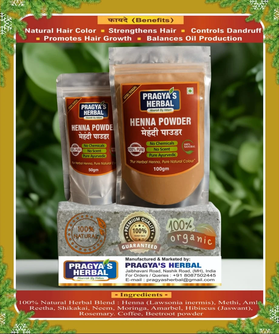 PRAGYA’S Herbal Henna Powder – 100% Pure & Natural Ayurvedic Mehndi Powder (100g)