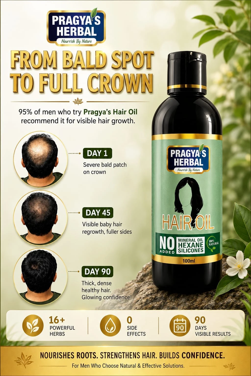 PRAGYA’S Herbal Hair Oil for Men & Women | 100% Natural | No Mineral Oil, Hexane & Silicones | 12 ml