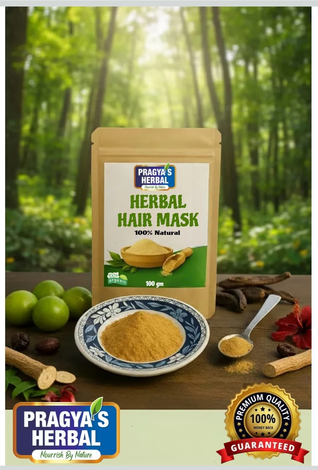 PRAGYA’S Herbal Hair Mask Powder – 100% Natural Hair Care Mask | Nourishing & Strengthening Hair Treatment | 100 g