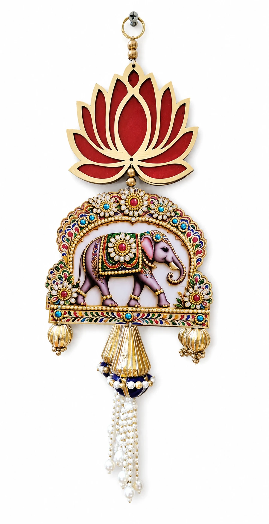 Lotus Elephant Wall Hanging Decorative Hanging with Pearl Tassel – Traditional Home Decor