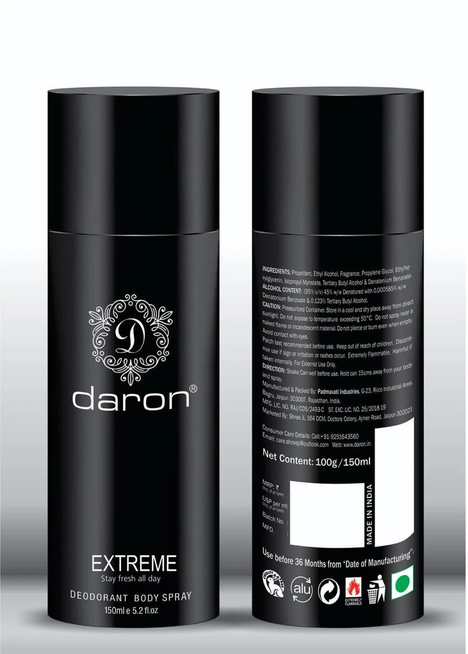 Daron Extreme All Over Body Deodorant Spray Unisex | 24-Hour Freshness | 150ml